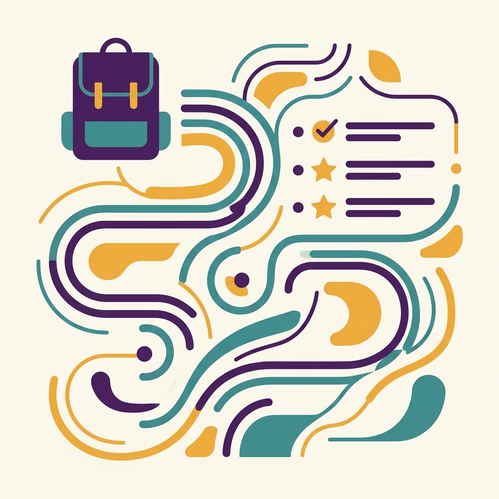 Method hero illustration showing pathways, a checklist, and a backpack.